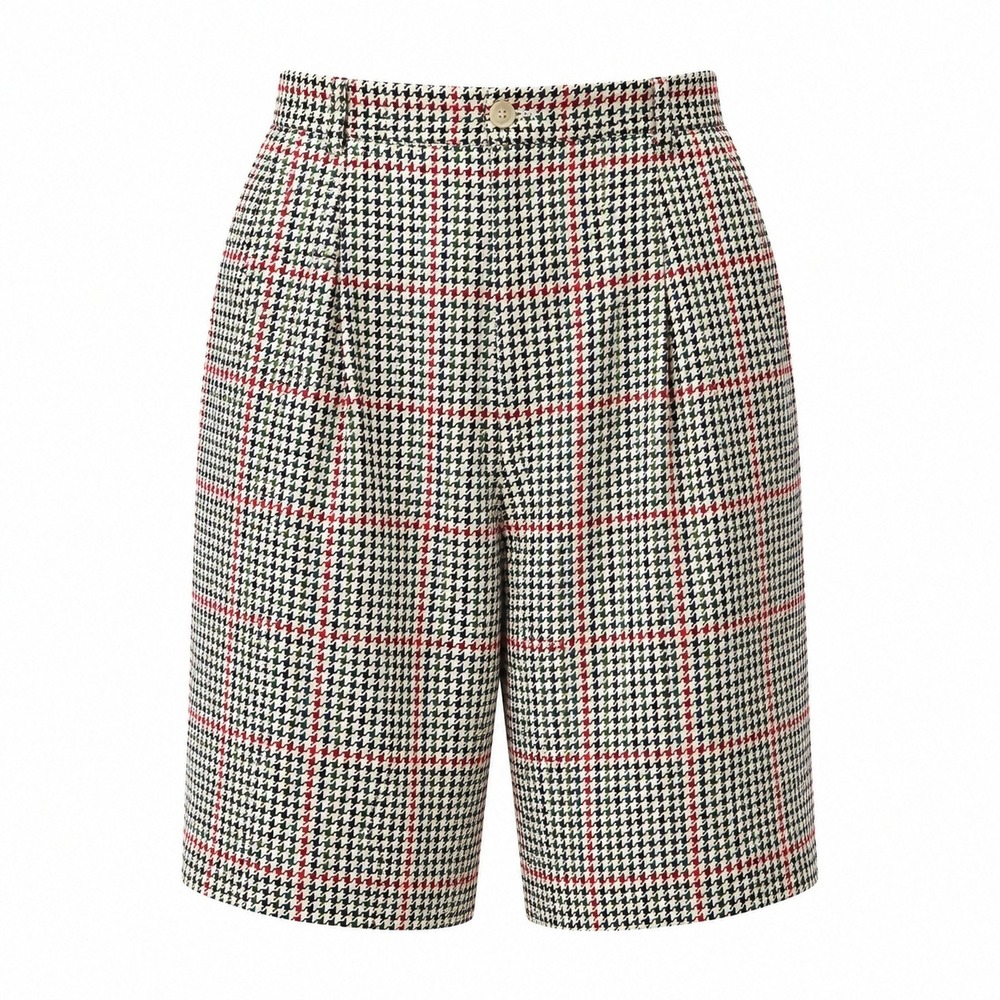 Vintage Sharon Young Houndstooth Plaid Bermuda Shorts‎ High Waist Size 12 USA